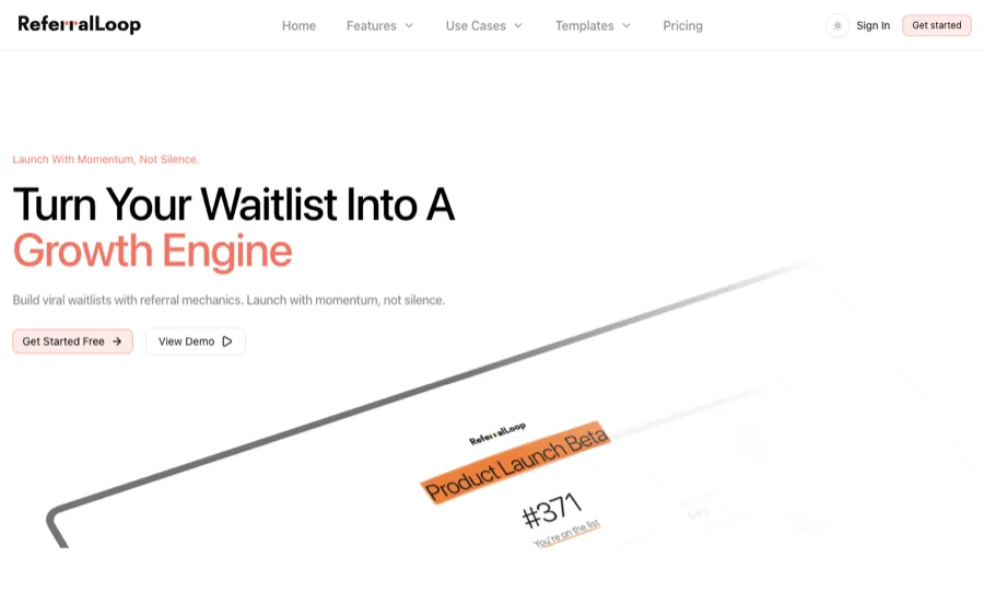 Screenshot of the ReferralLoop website